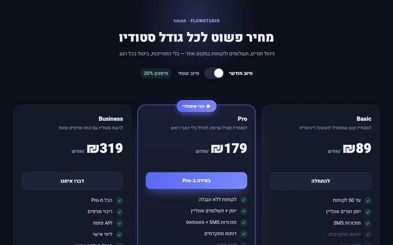 טבלת מחירים עם מתג חודשי/שנתי — דמו חי