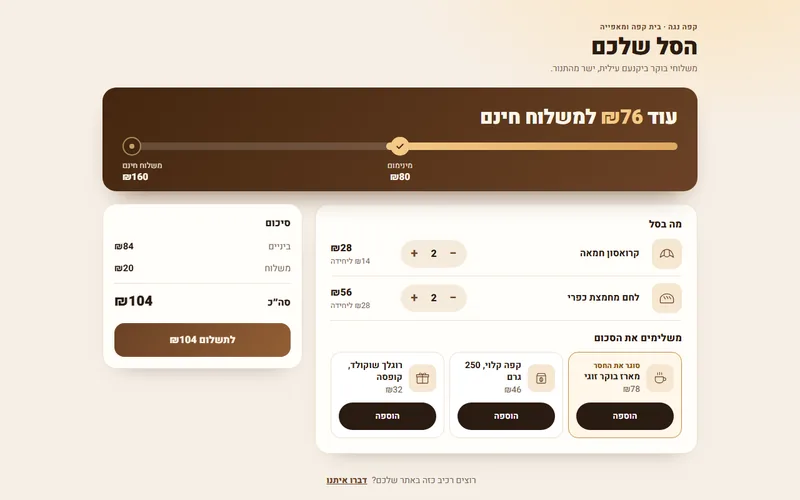 פס משלוח חינם ומינימום הזמנה, דמו חי