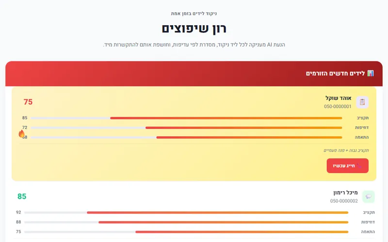 ניקוד לידים חכם — דמו חי