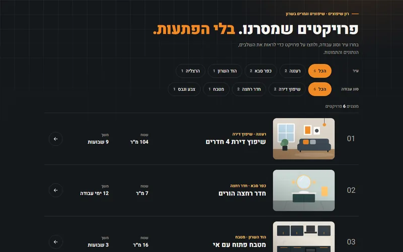 תיק פרויקטים עם עמוד לכל פרויקט, דמו חי